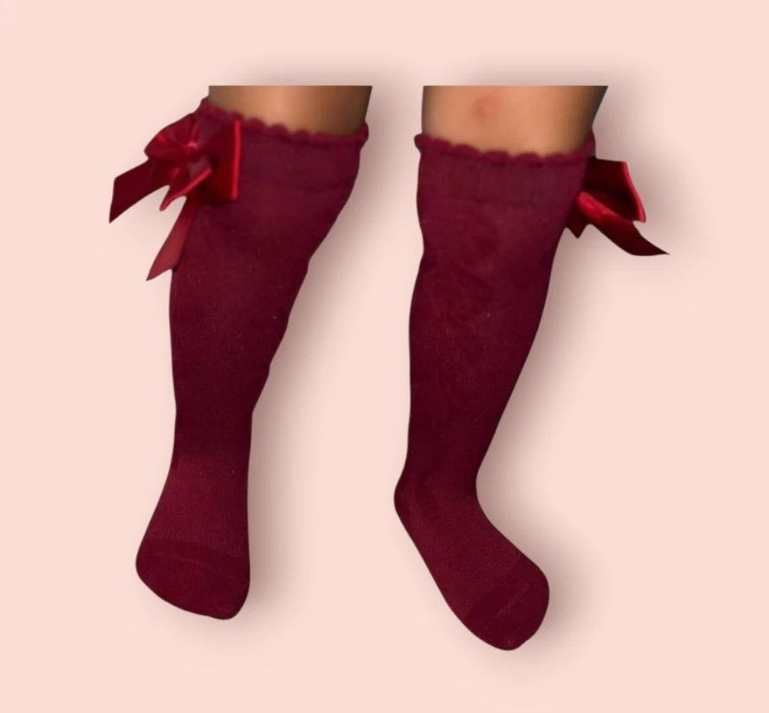 Silk bow high knee socks