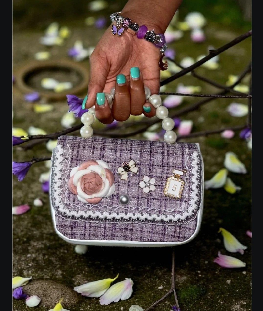 Little girls Pearl handle Casual handbag