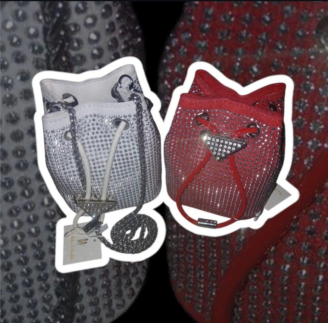 Rhinestone Drawstring Mini Bucket bag