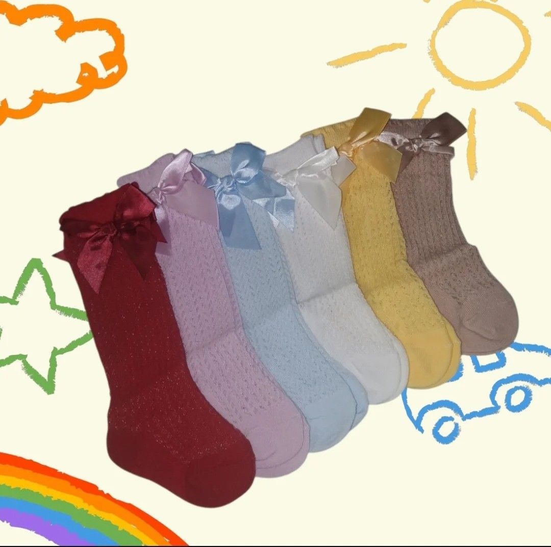 Basic solid color Silk Bow knee length socks