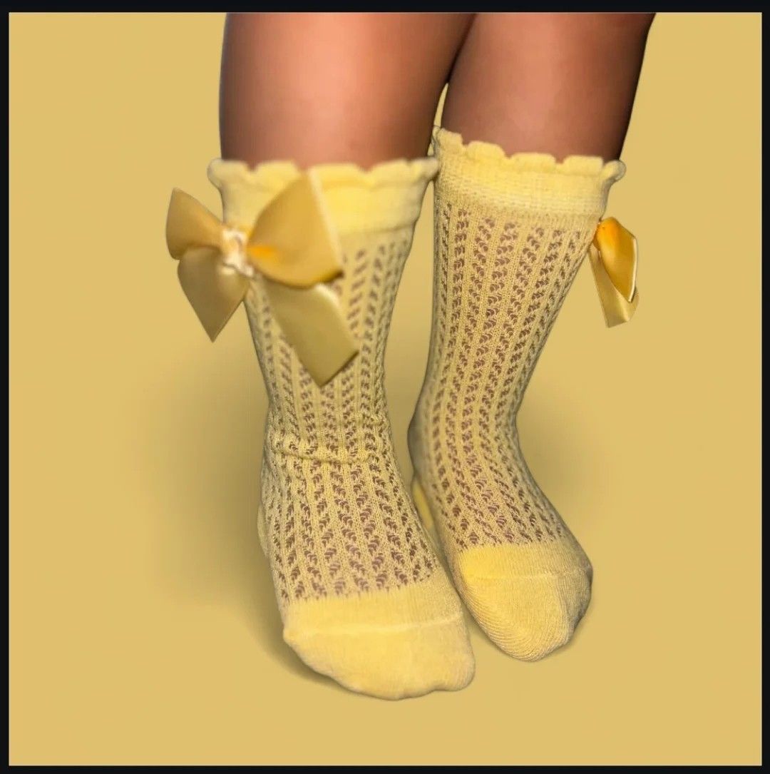 Basic solid color Silk Bow knee length socks