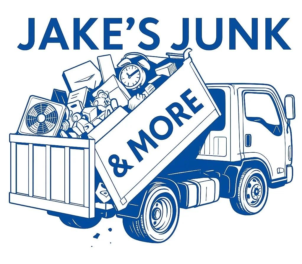 Jake's Junk & More logo: a truck dumping a load of junk; text "JAKE'S JUNK & MORE" is above the truck.