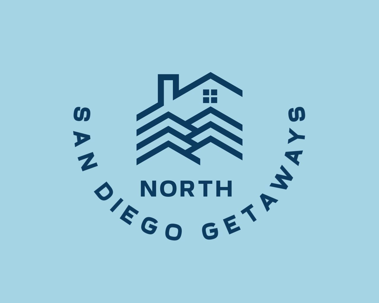 Logo for San Diego North Getaways with house icon, blue, and white.