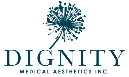 Logo for Dignity Medical Aesthetics Inc.: Teal dandelion illustration above teal text.