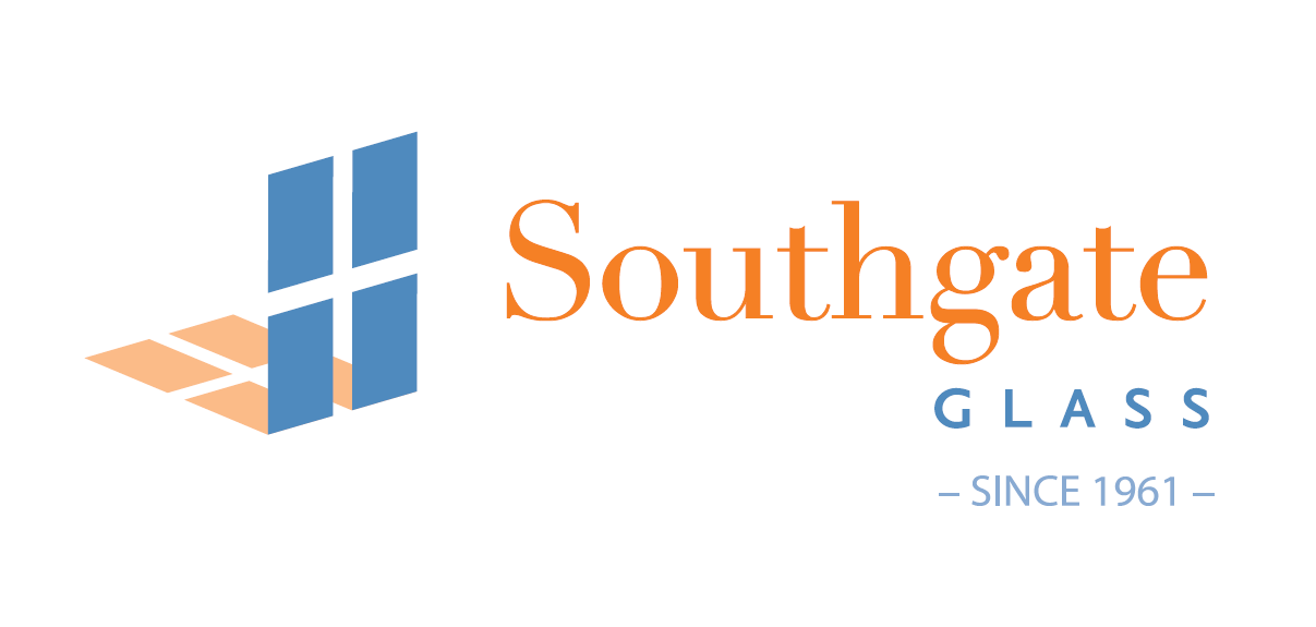 Logo for Southgate Glass. It features a window graphic in blue and orange, and the company name.