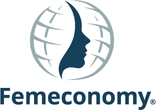 A logo for femeconomy with a woman 's face in the center