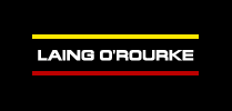 The laing o'rourke logo is on a black background.