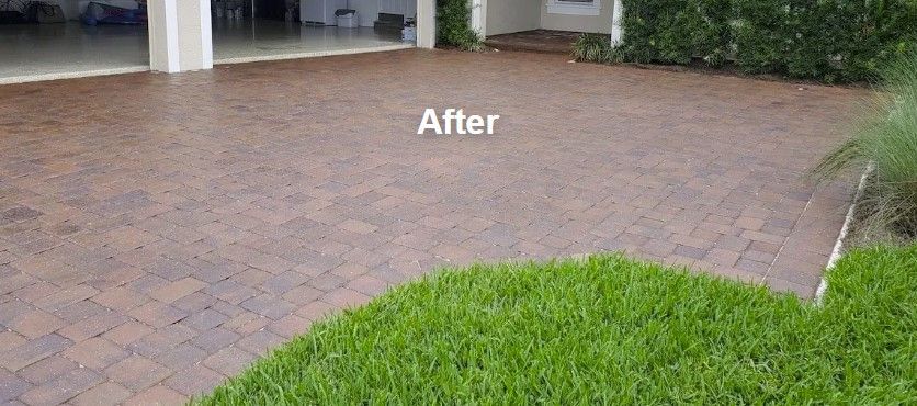 A brick driveway after being cleaned - Port Charlotte, FL - MD Pressure Cleaning & Soft Wash