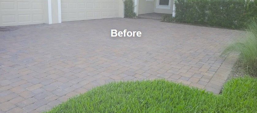 A brick driveway before being cleaned - Port Charlotte, FL - MD Pressure Cleaning & Soft Wash