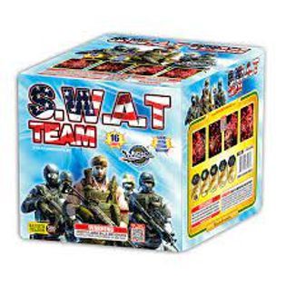A box of swat team fireworks with soldiers on it.
