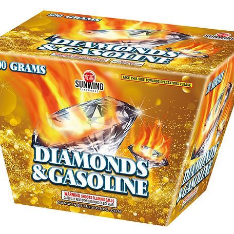 A box of diamonds and gasoline fireworks with a diamond on it.