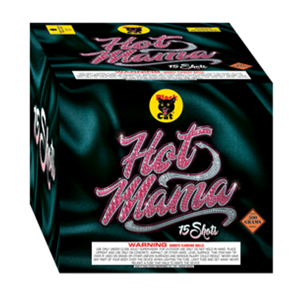 A box of hot mama 15 shell fireworks