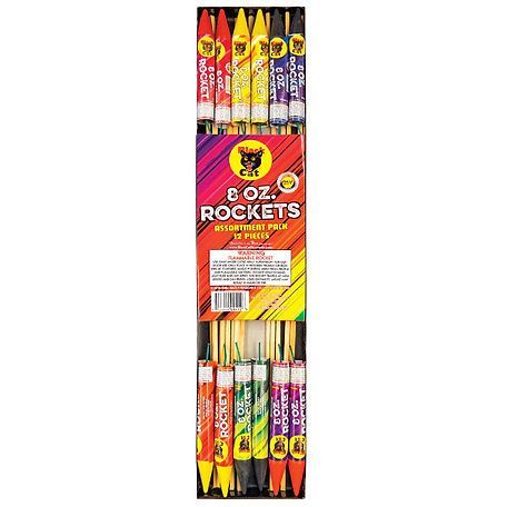 A box of 8 oz rockets in a variety of colors.