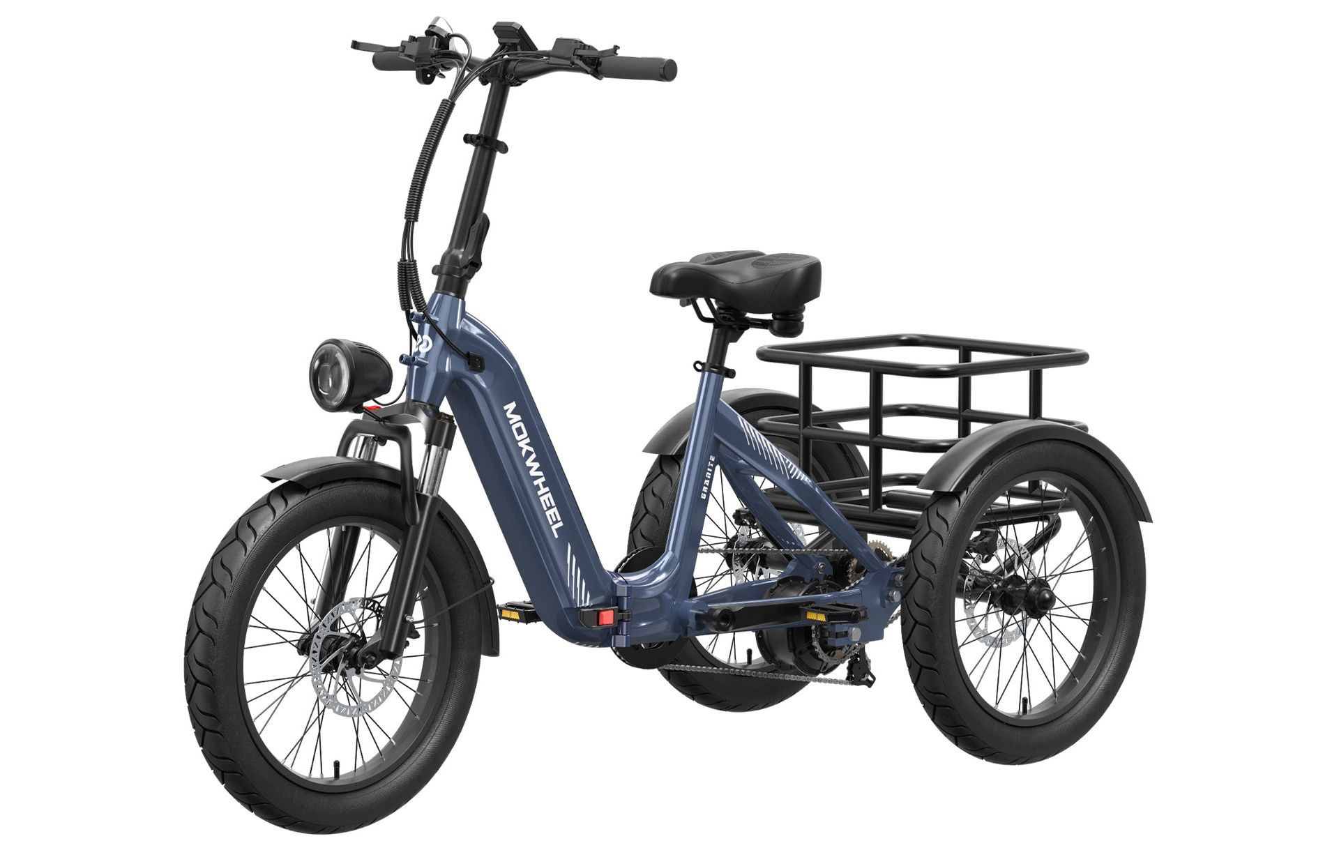 Mokwheel Granite ,all-terrain e-bike, anti-theft function, turn signals, solar charging, hydraulic brakes, torque sensors. Balance, 3 wheels, family, cargo. Urban commuting.