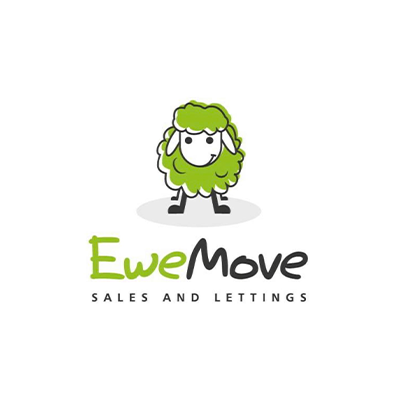 Logo for EweMove Sales and Lettings featuring a stylized green cartoon sheep on a grey oval base, with bold text below.