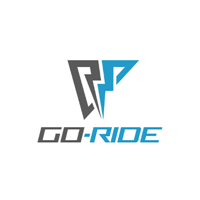 Logo for GO-RIDE featuring a stylized grey and blue emblem above the company name in a modern, bold font.