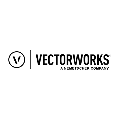 The black Vectorworks logo, featuring a circled V icon and the text