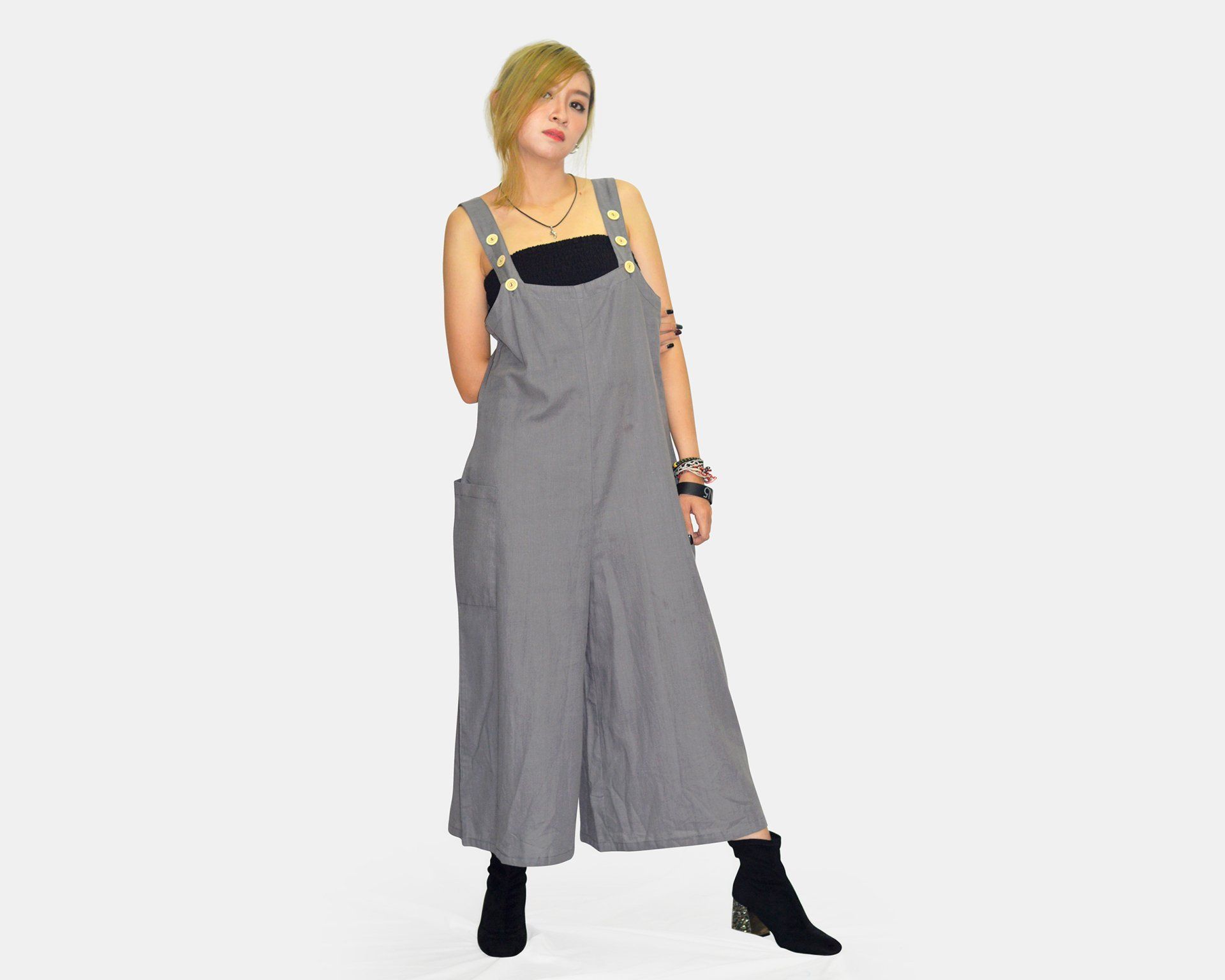 FEBIENNE 3/4 Length Jumpsuit with Big Pockets