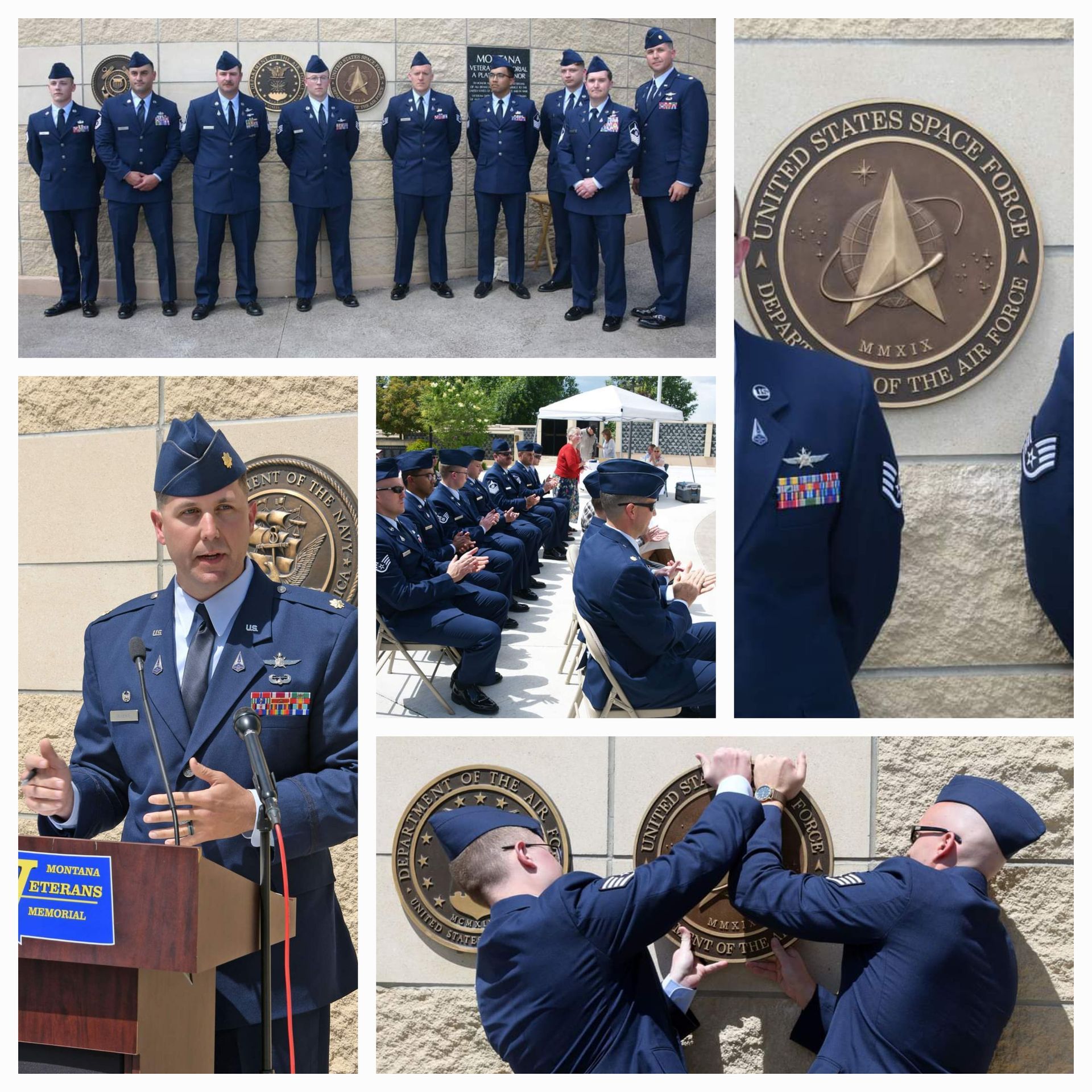 A man in a military uniform stands at a podium in front of a united states space force logo