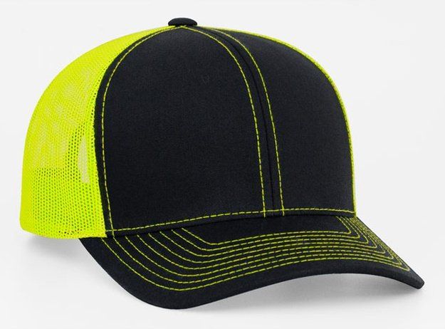 Black and neon yellow trucker hat.