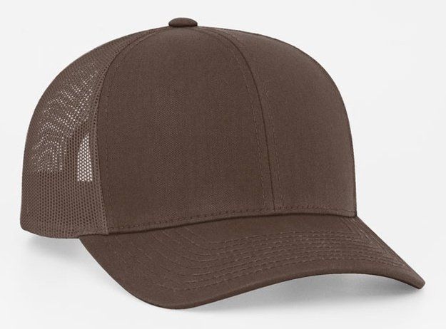 Brown trucker hat with mesh back.