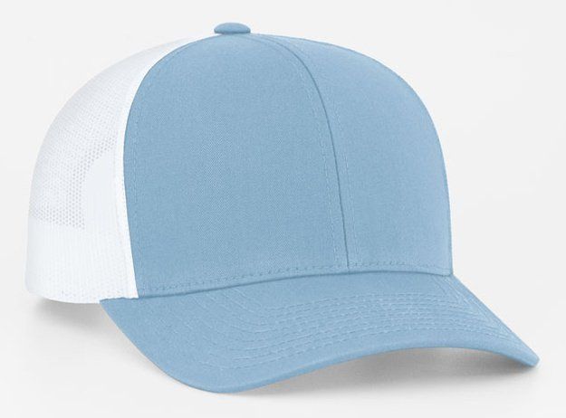Light blue and white trucker hat.