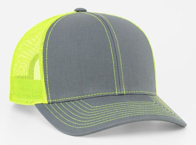 Gray and neon yellow trucker hat.