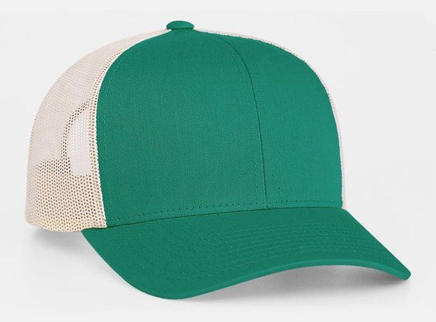 Green and beige trucker hat.