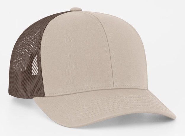 Tan and brown trucker hat.