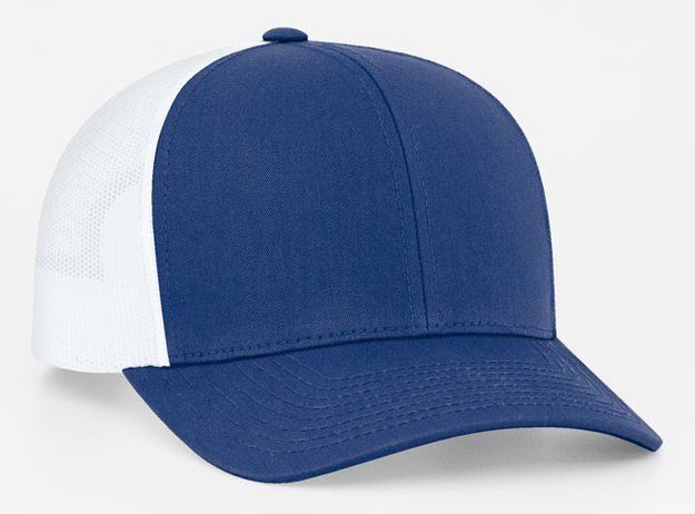 Blue and white trucker hat.