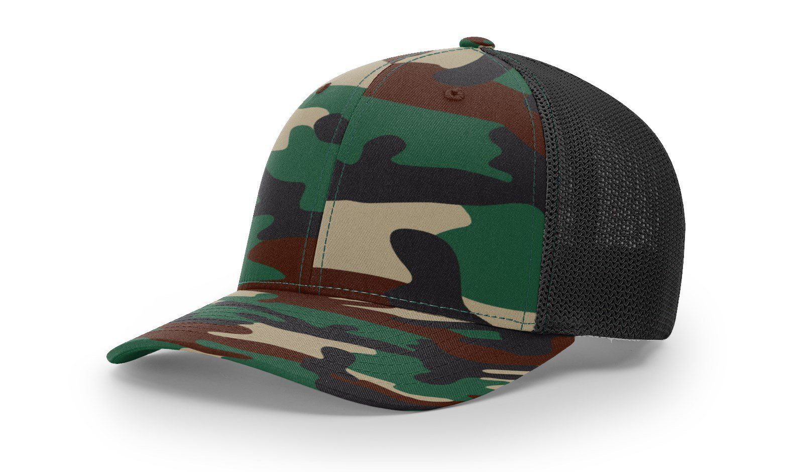 Camouflage baseball cap with black mesh back.