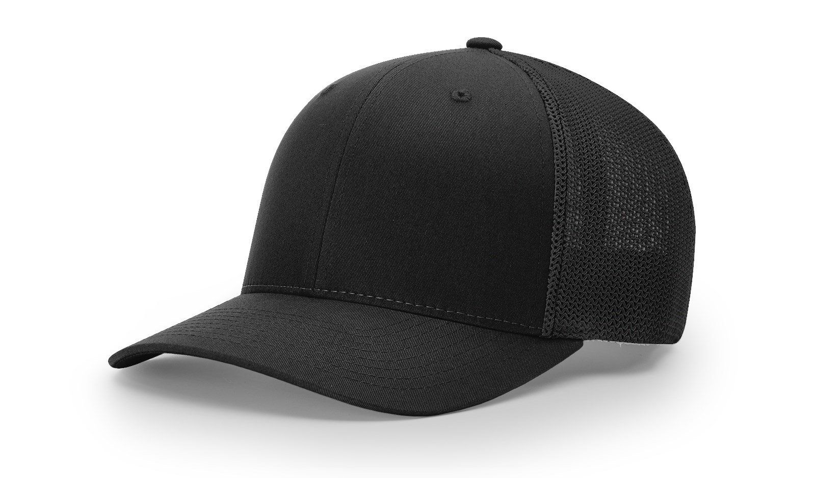 Black baseball cap with mesh backing.