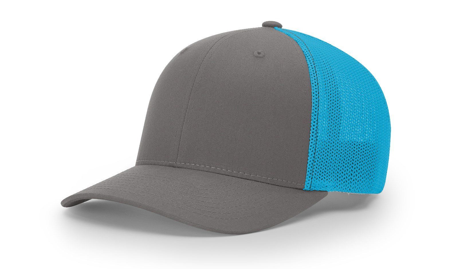 Gray and blue trucker hat.