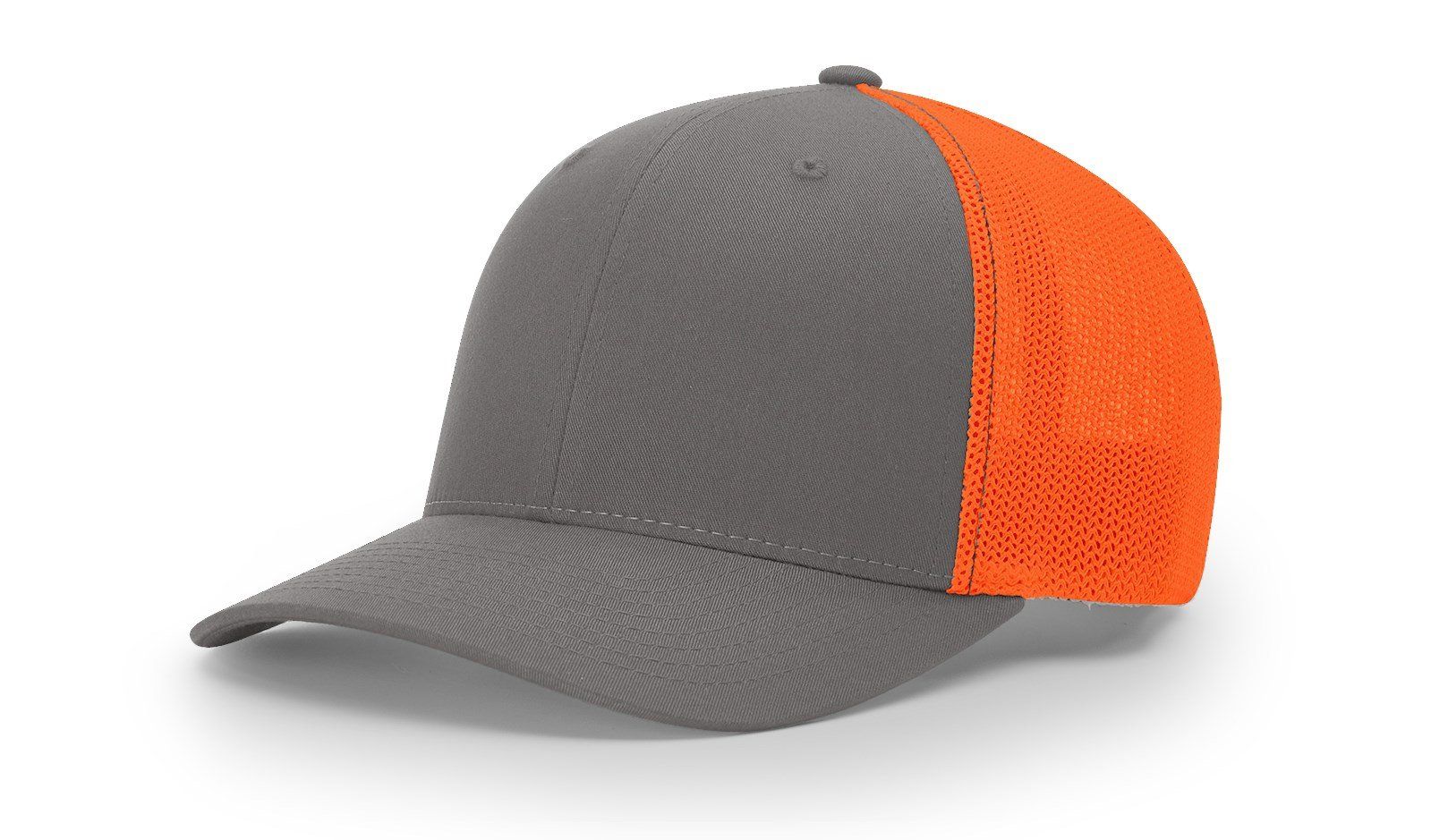 Gray and orange baseball cap with a curved brim.