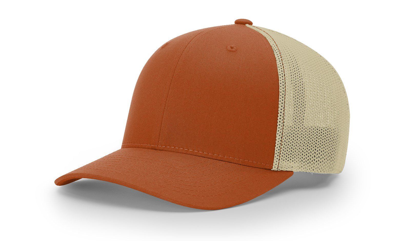 Orange and beige trucker hat.