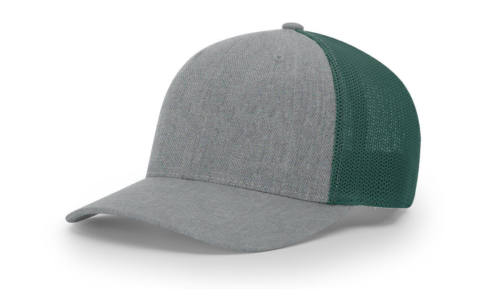 Gray and green baseball cap with a mesh back.