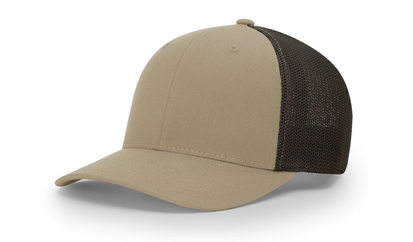 Tan and black mesh-backed baseball cap.