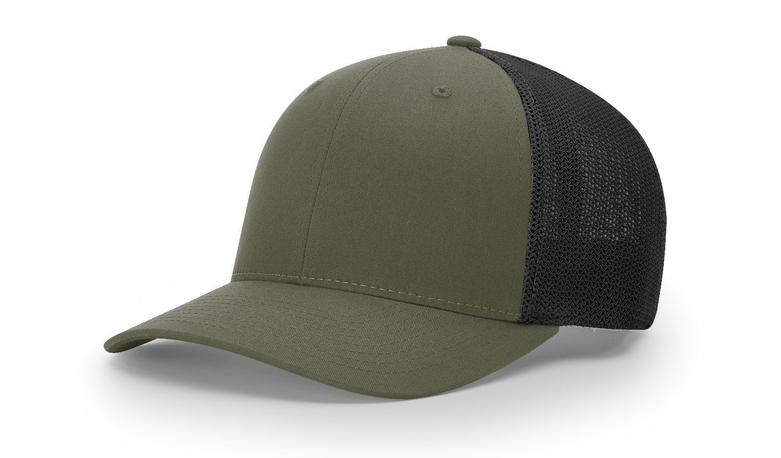 Olive green and black trucker hat.