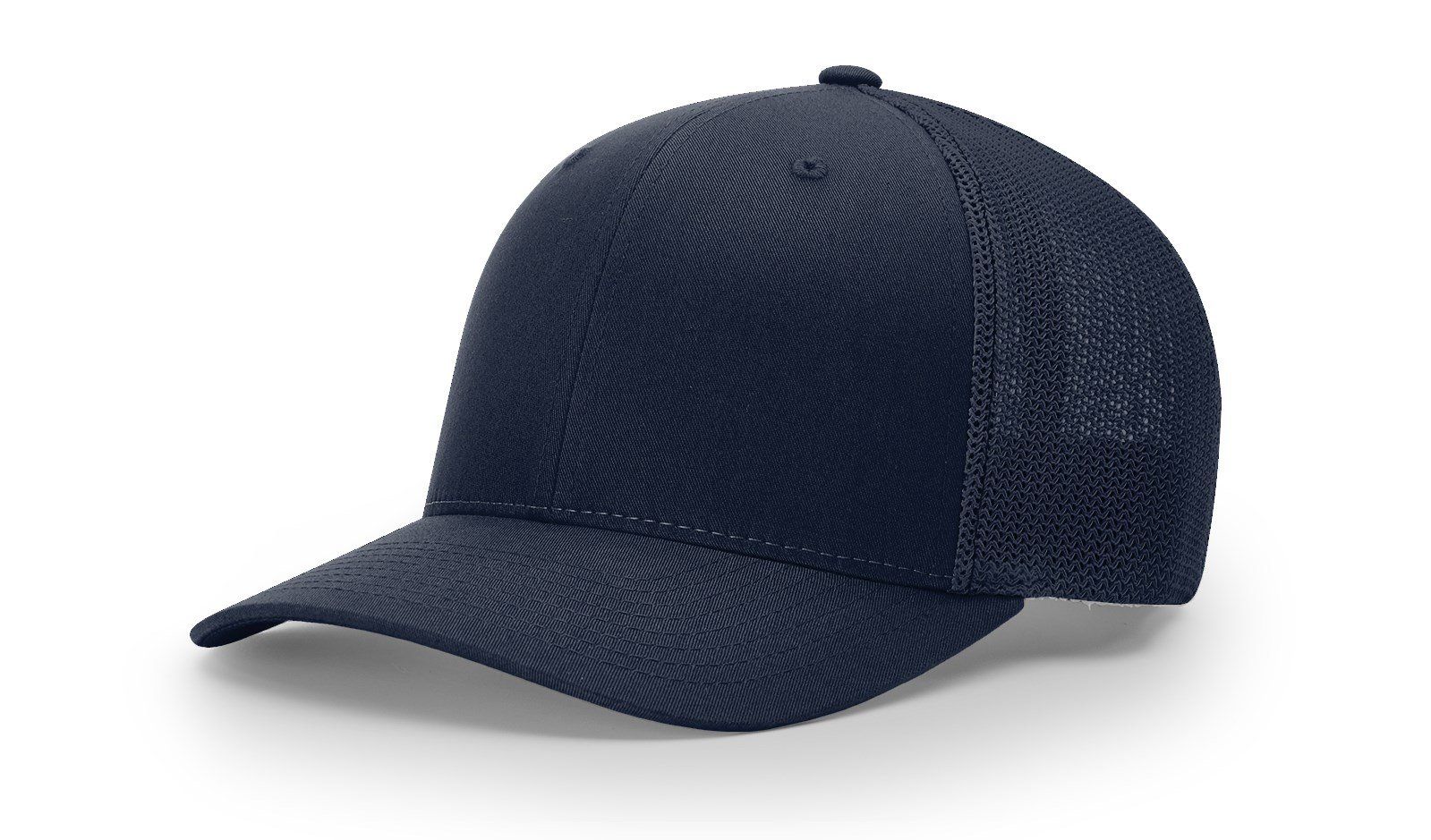 Navy blue mesh-back baseball cap with a curved brim.