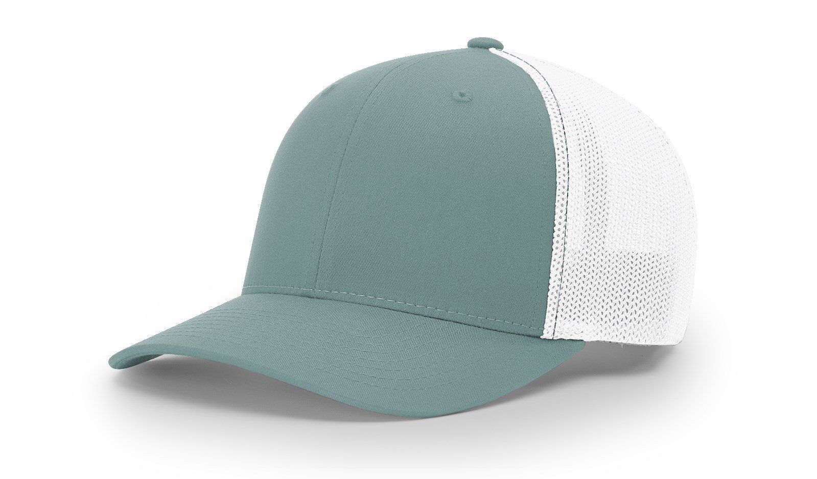Green and white mesh-back baseball cap.