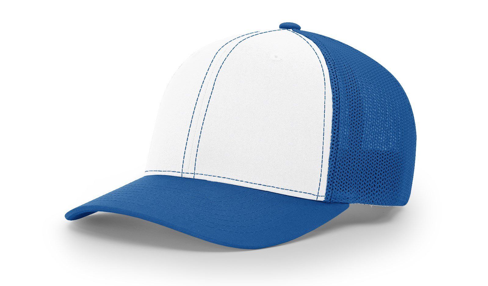 Blue and white baseball cap.