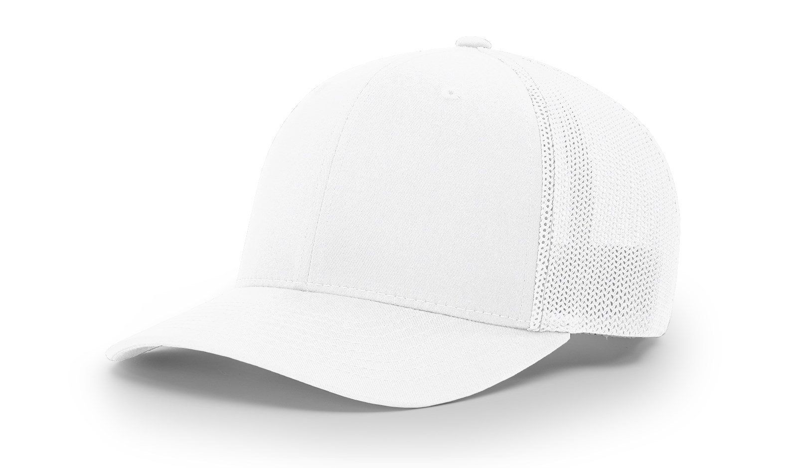 White baseball cap with mesh back and curved brim.
