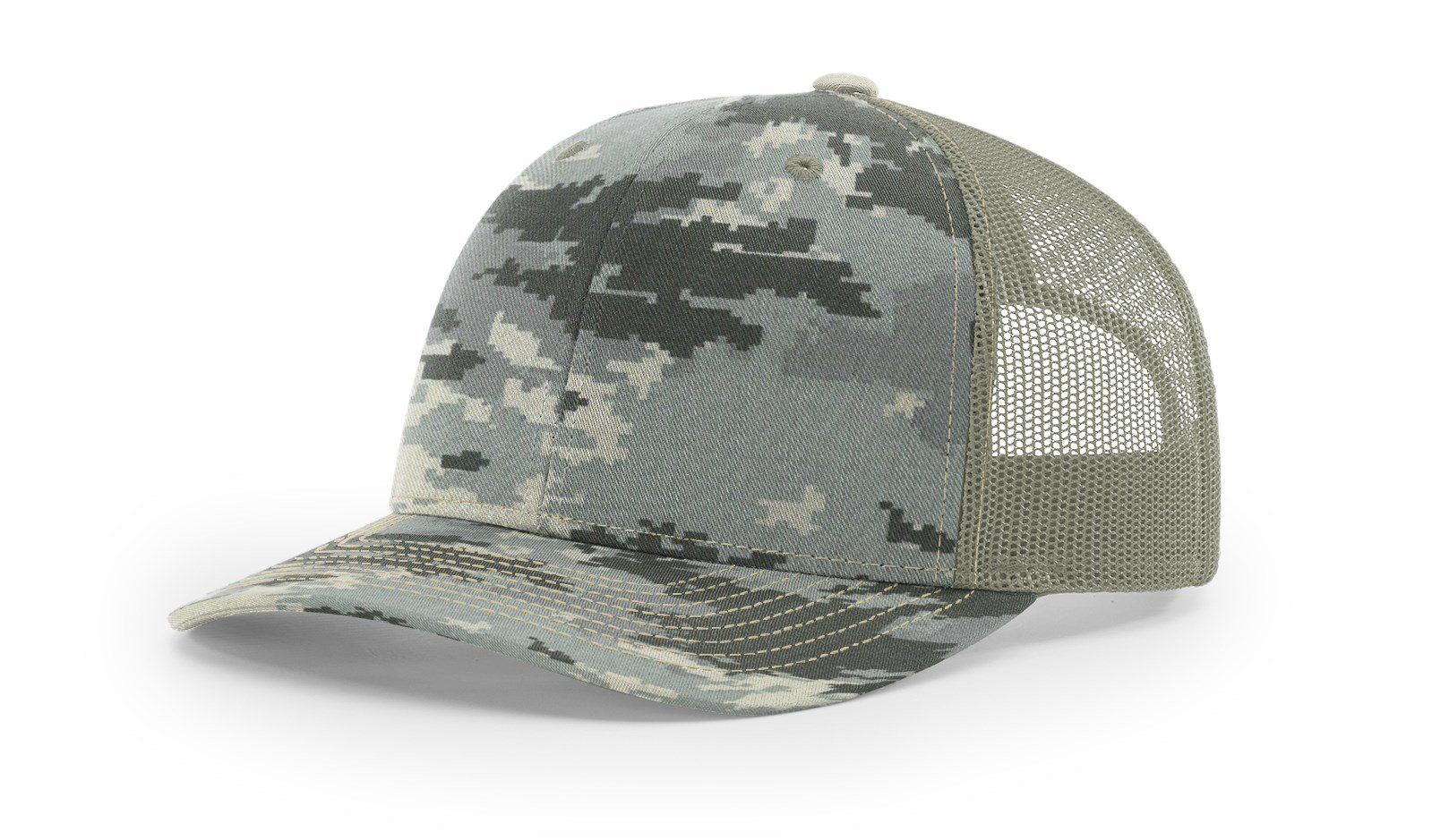 Camouflage print baseball cap with mesh backing.