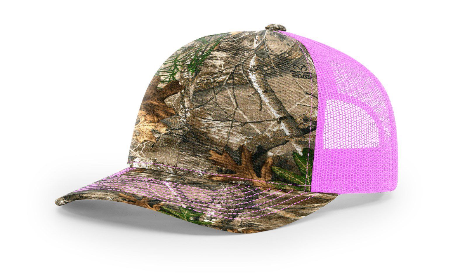 Camouflage cap with pink mesh back.
