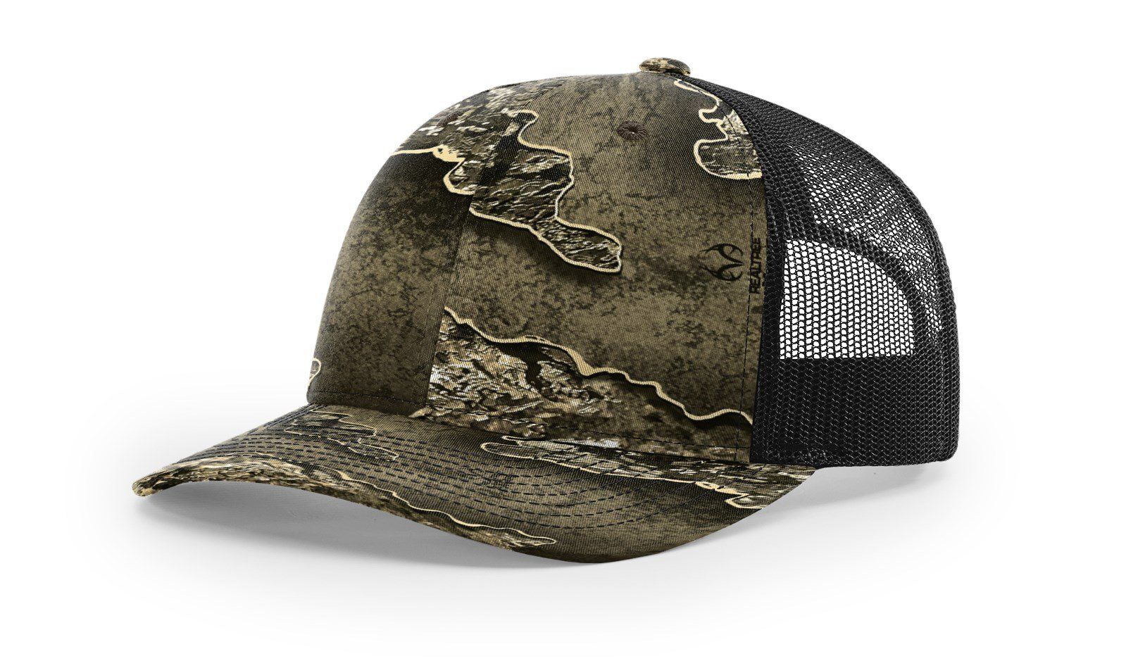 Gold and black trucker hat with textured front panel.