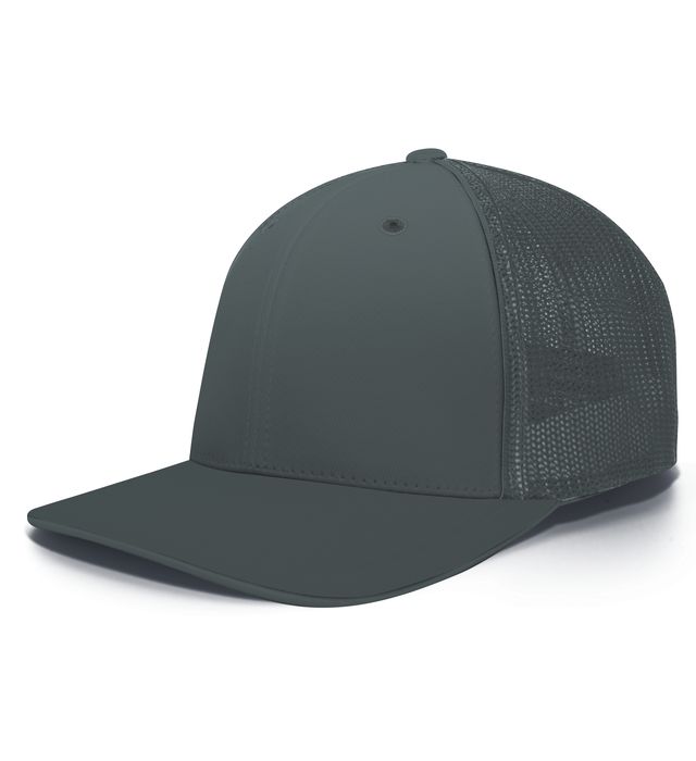 Gray trucker hat with a solid front panel and mesh back.