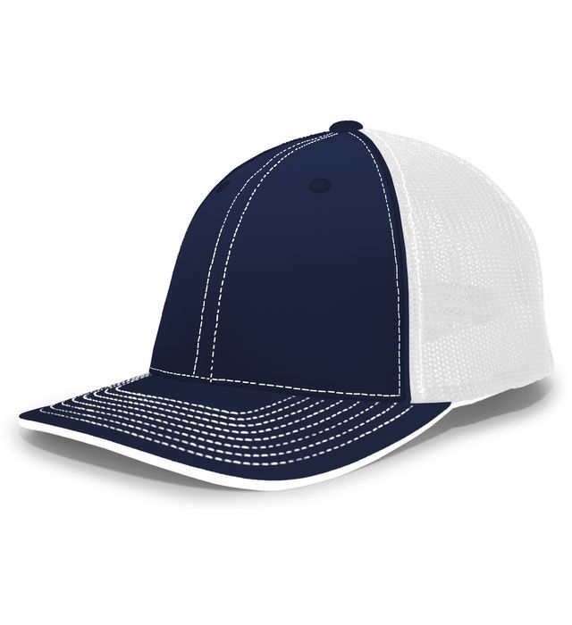 Navy and white baseball cap with white mesh back.