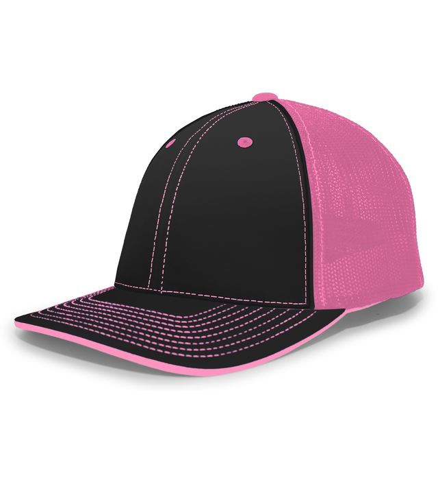 Black and pink baseball cap with a mesh back.