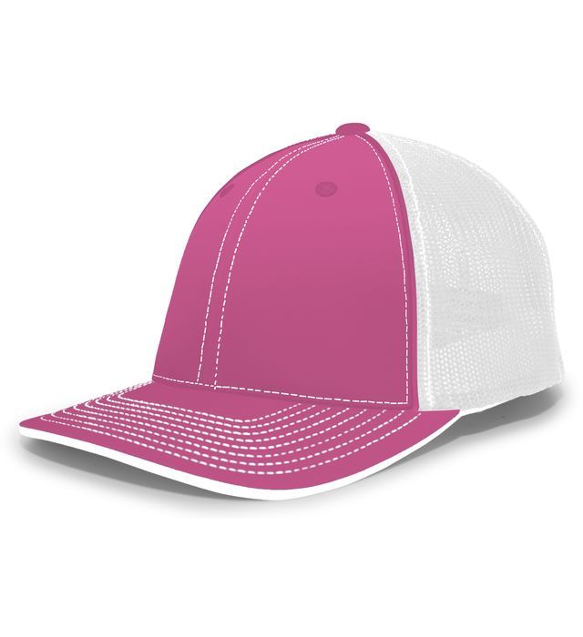 Pink and white trucker hat.