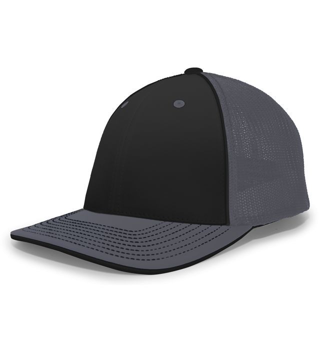 Black and gray baseball cap with a curved brim.